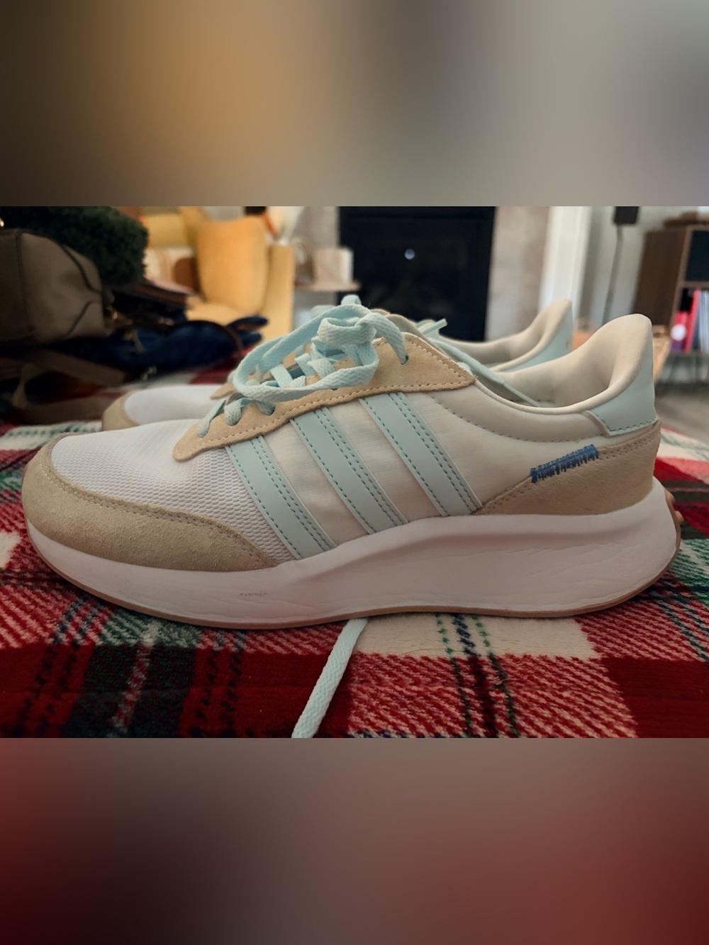 Adidas Light Blue and Cream Women's Athletic Sneakers